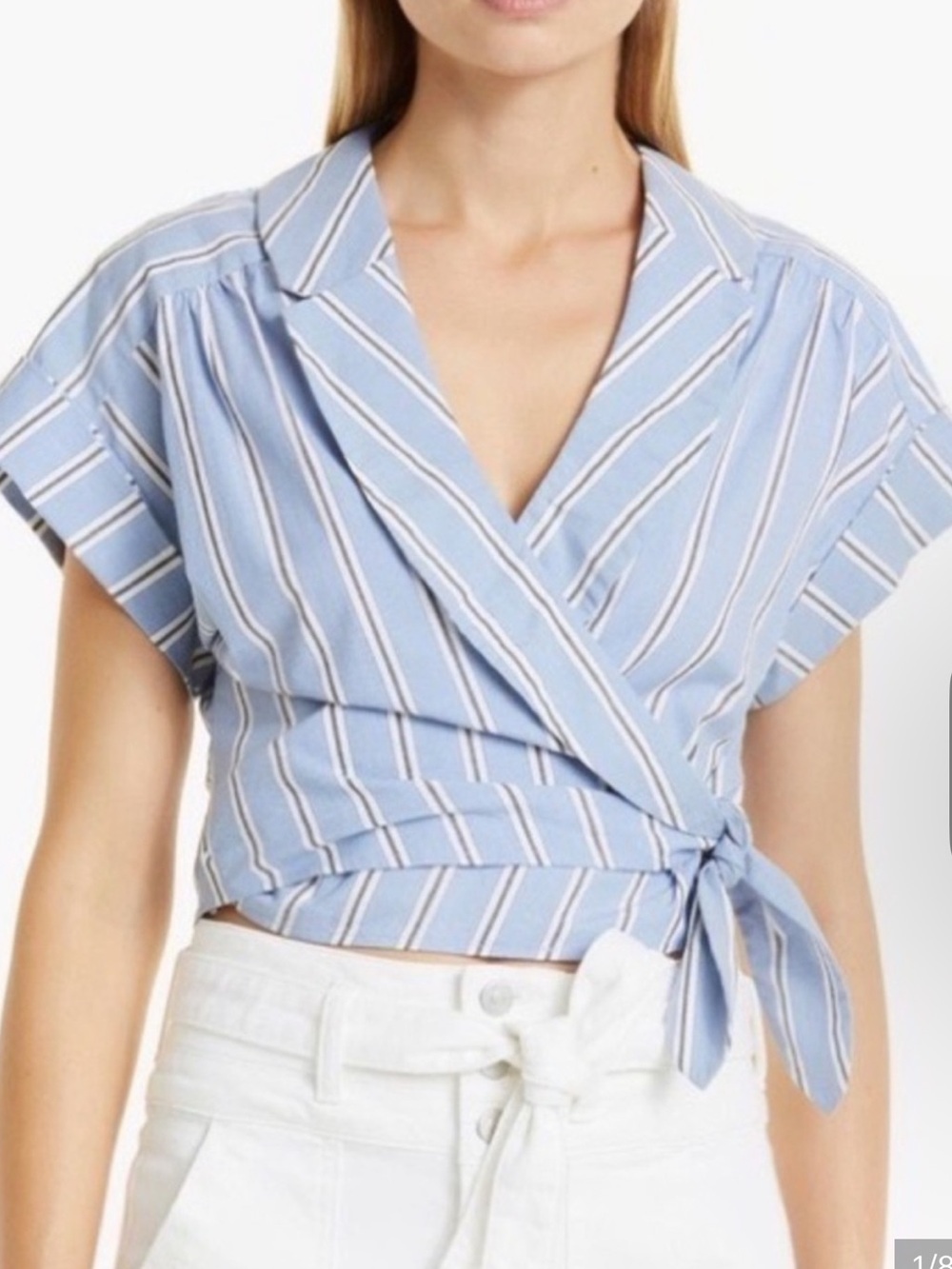 Veronica Beard Sedley striped button down style front tie crop top blouse in XS